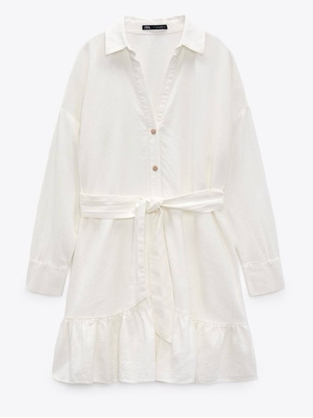 Zara Oyster White Satin Effect Ruffle Mini Shirtdress Graduation Wedding Chic
